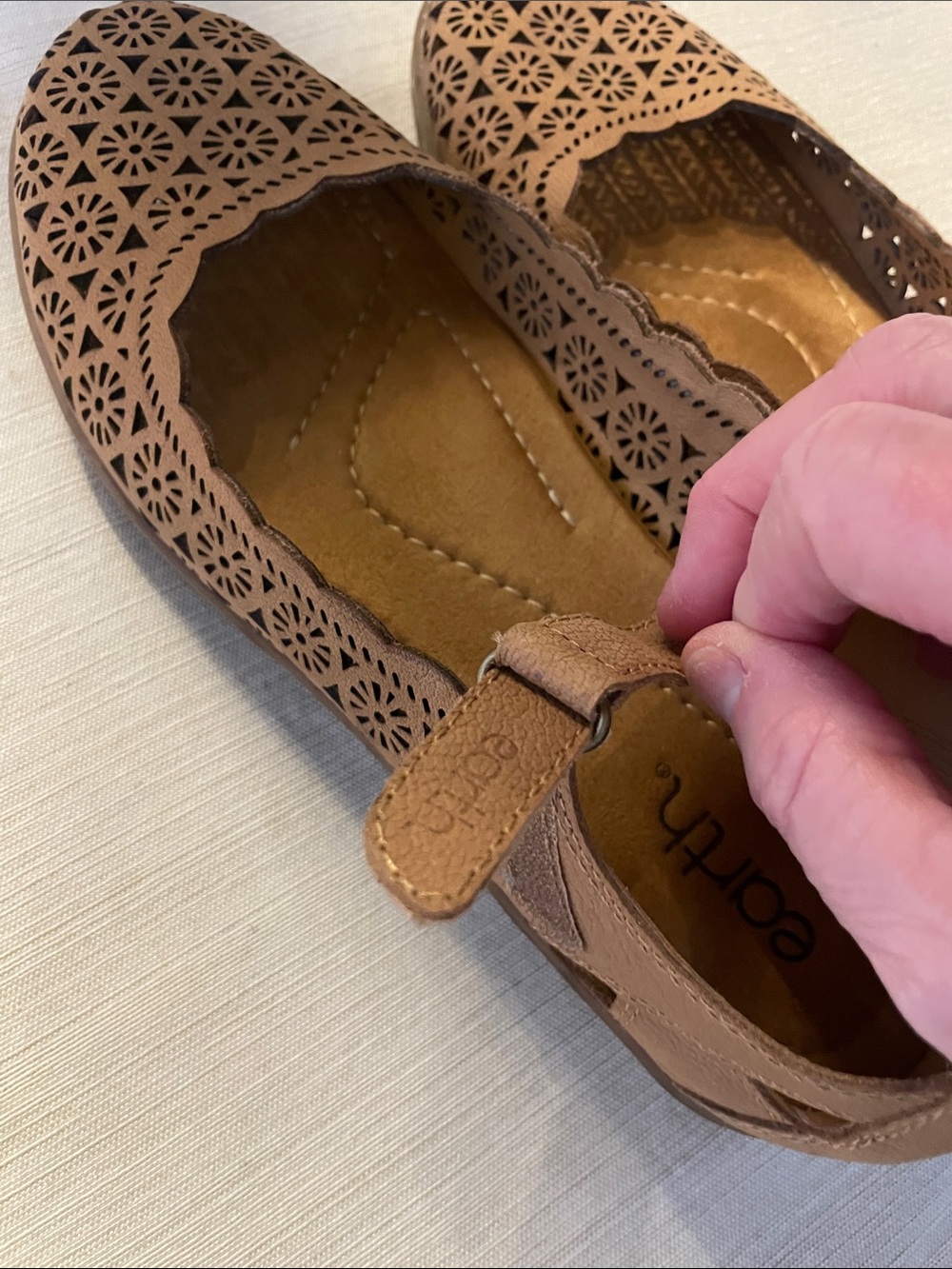 Earth Brown Laser-Cut Mary Jane Flats - Picture 11 of 11